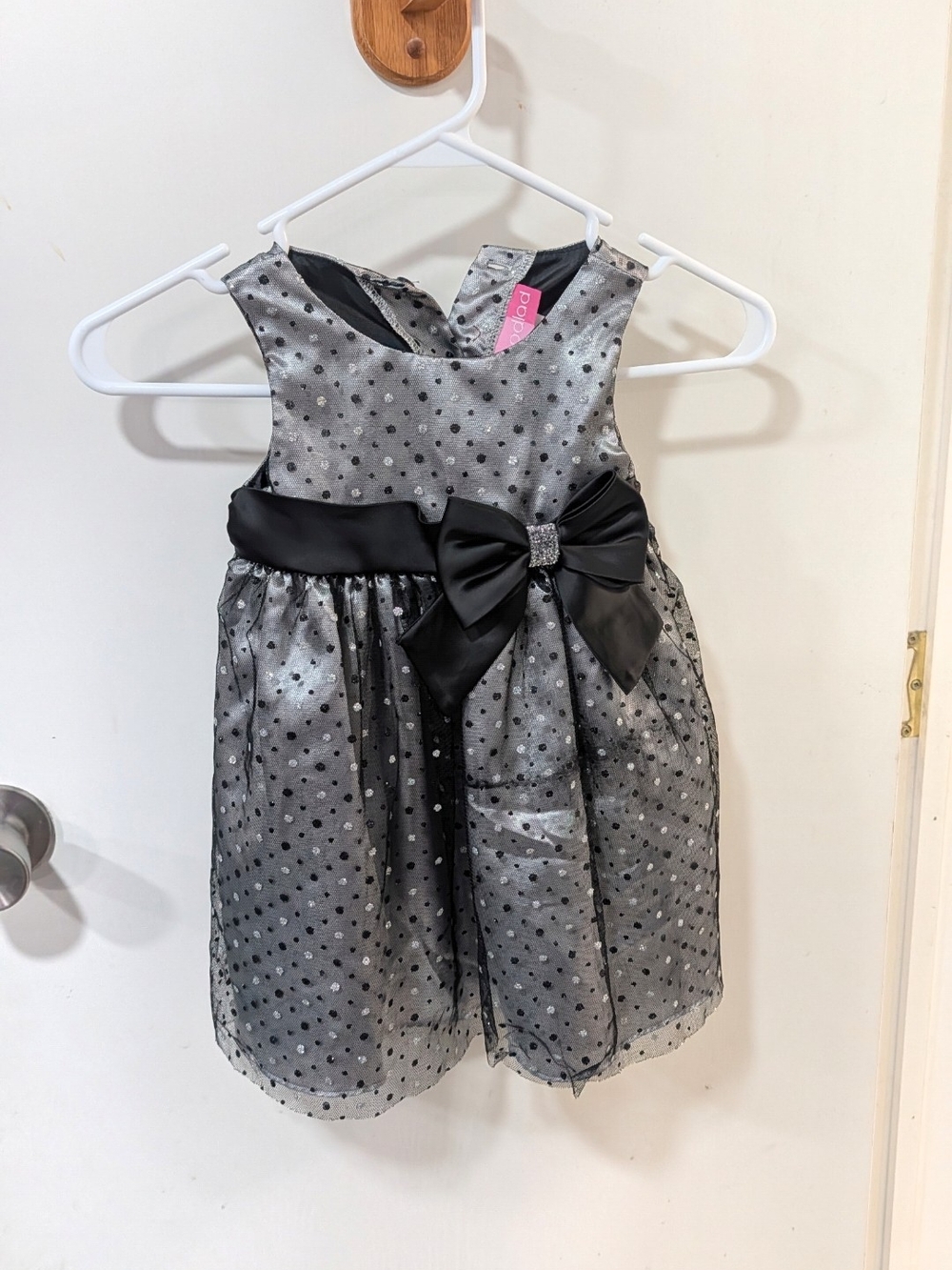 Good Lad Silver and Black Polka Dot Holiday Dress with Satin Bow